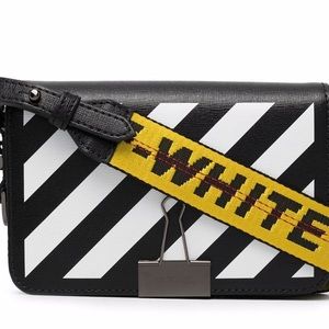 OFF-WHITE binder clip diag stripe white black yellow bag great conditon